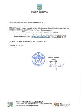 Ukrep v zvezi s širjenjem koronavirusa Covid 19